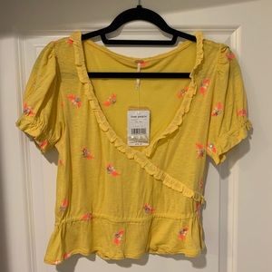 NWT Free People yellow ruffle crop top size S